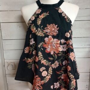 Free People The Emily XS Oversized Printed Tank, Halter Neckline, Floral Boho